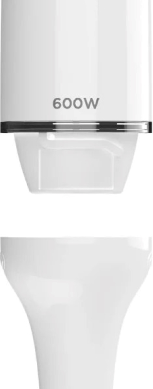 Białe, cylindryczne urządzenie z prostokątną podstawą i tekstem "600W".