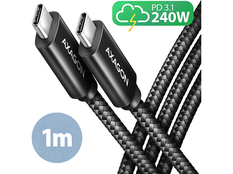 AXAGON USB 2.0 Type-C - töltő kábel, PD 3.1, max 240W, 1 méter, fekete (BUCM2-CM10AB)