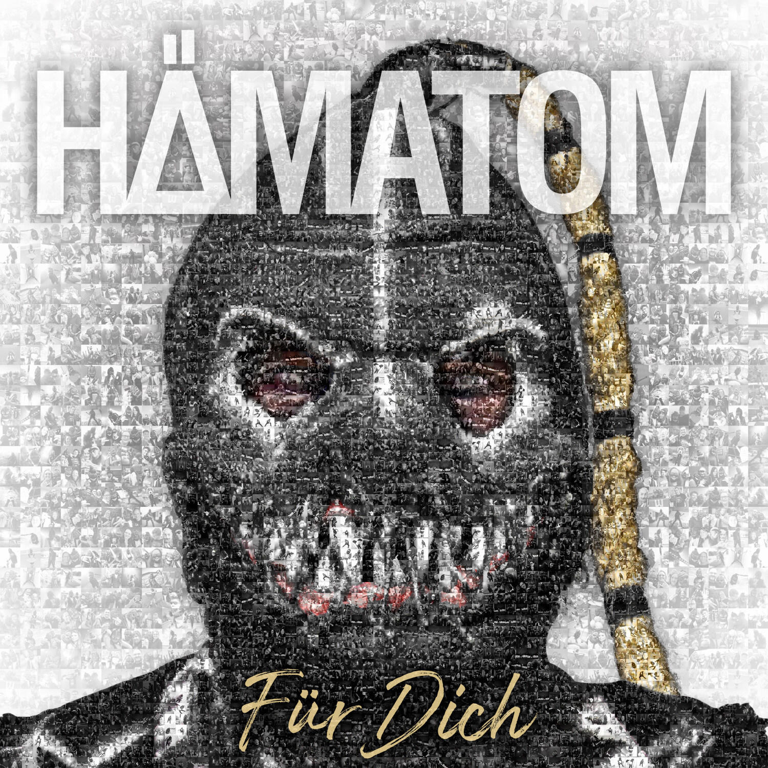 Albumcover mit einem Mann in einer schwarzen Maske aus Fotos und dem Wort HÄMATOM.