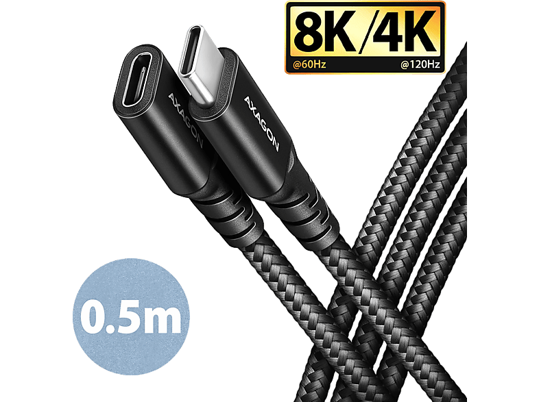 AXAGON USB Type-C 3.2 Gen2 hosszabbító kábel, max 240W 48V, 5A, 0,5 méter, fekete (BUCM32-CF05AB)