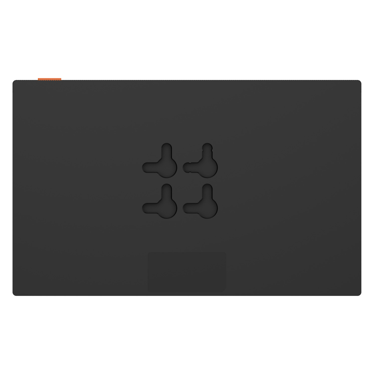A flat black surface with four indented, curved shapes arranged in a square.