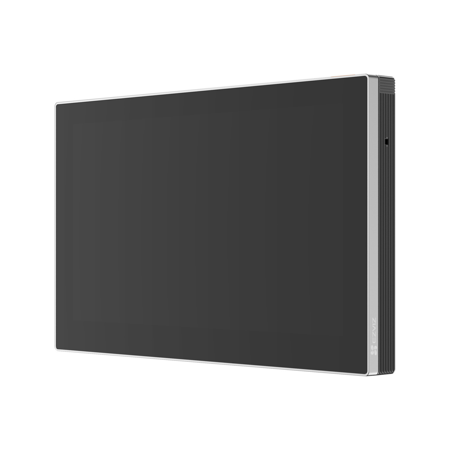 Black rectangular monitor with a silver frame, set against a white background.