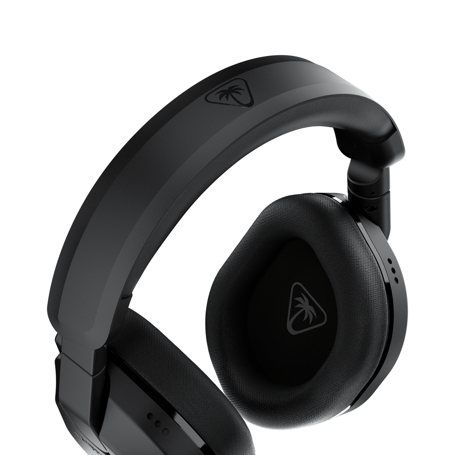 Black gaming headphones with the Turtle Beach logo, the earcups are visible.