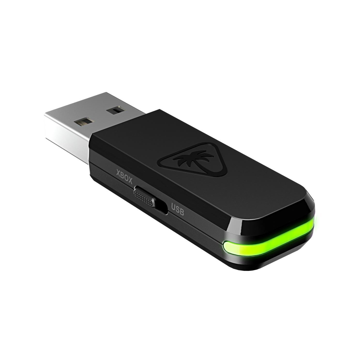 Black USB dongle with a green light and the Palm logo.