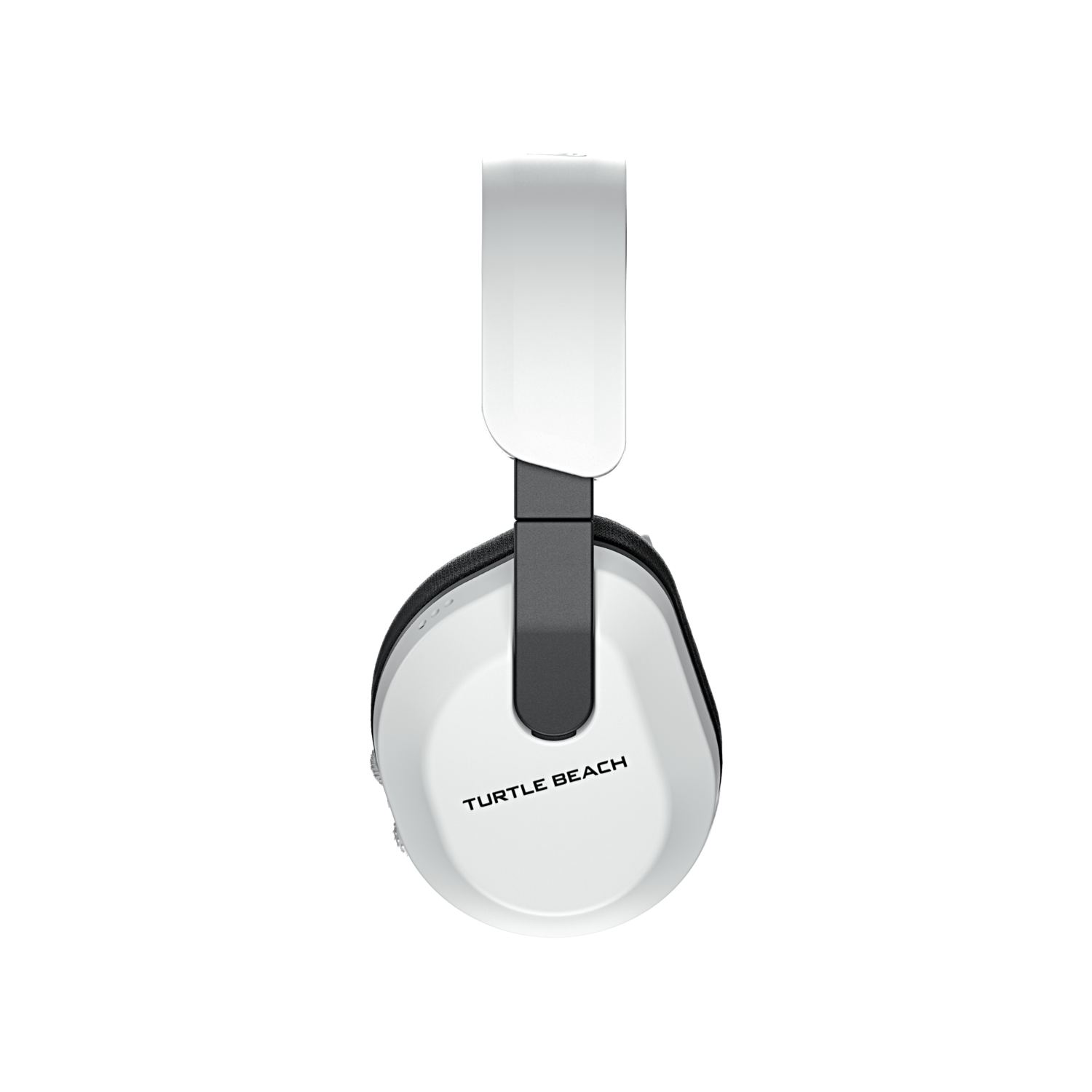 Un casque Turtle Beach blanc. Il est contre un fond noir.