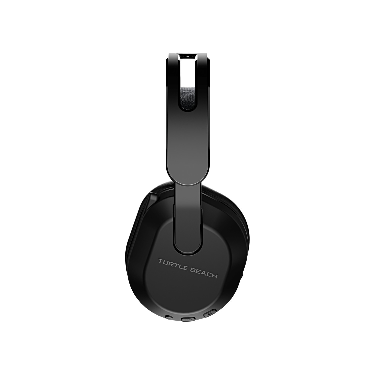 Zwarte Turtle Beach koptelefoon, hangend tegen een zwarte achtergrond.