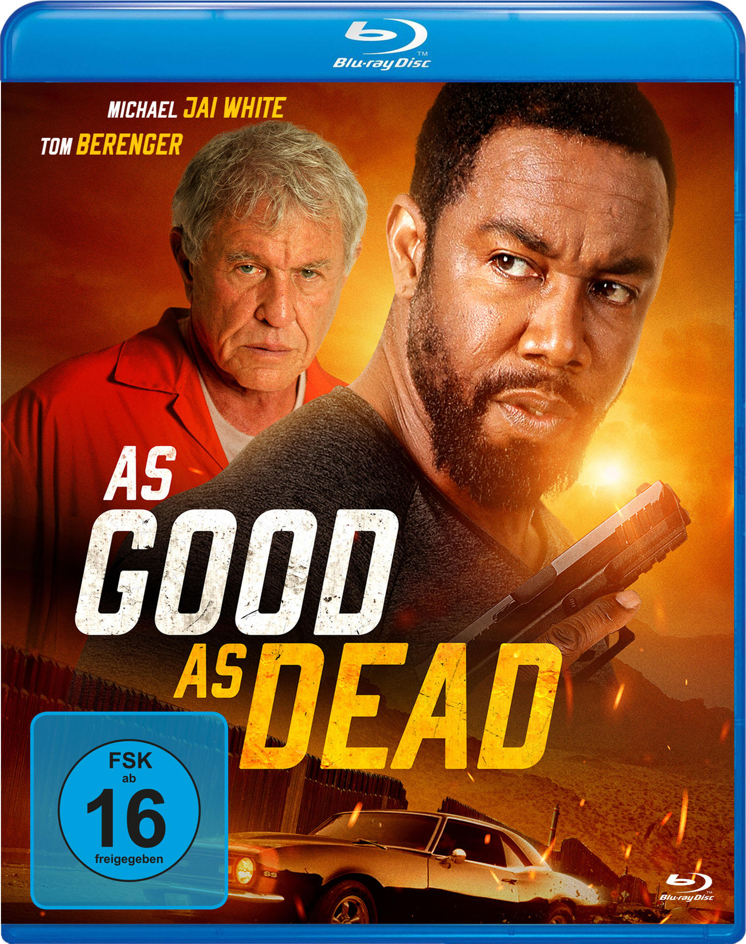 Blu-ray-Cover von 'As Good As Dead' mit zwei Männern und einem Auto.