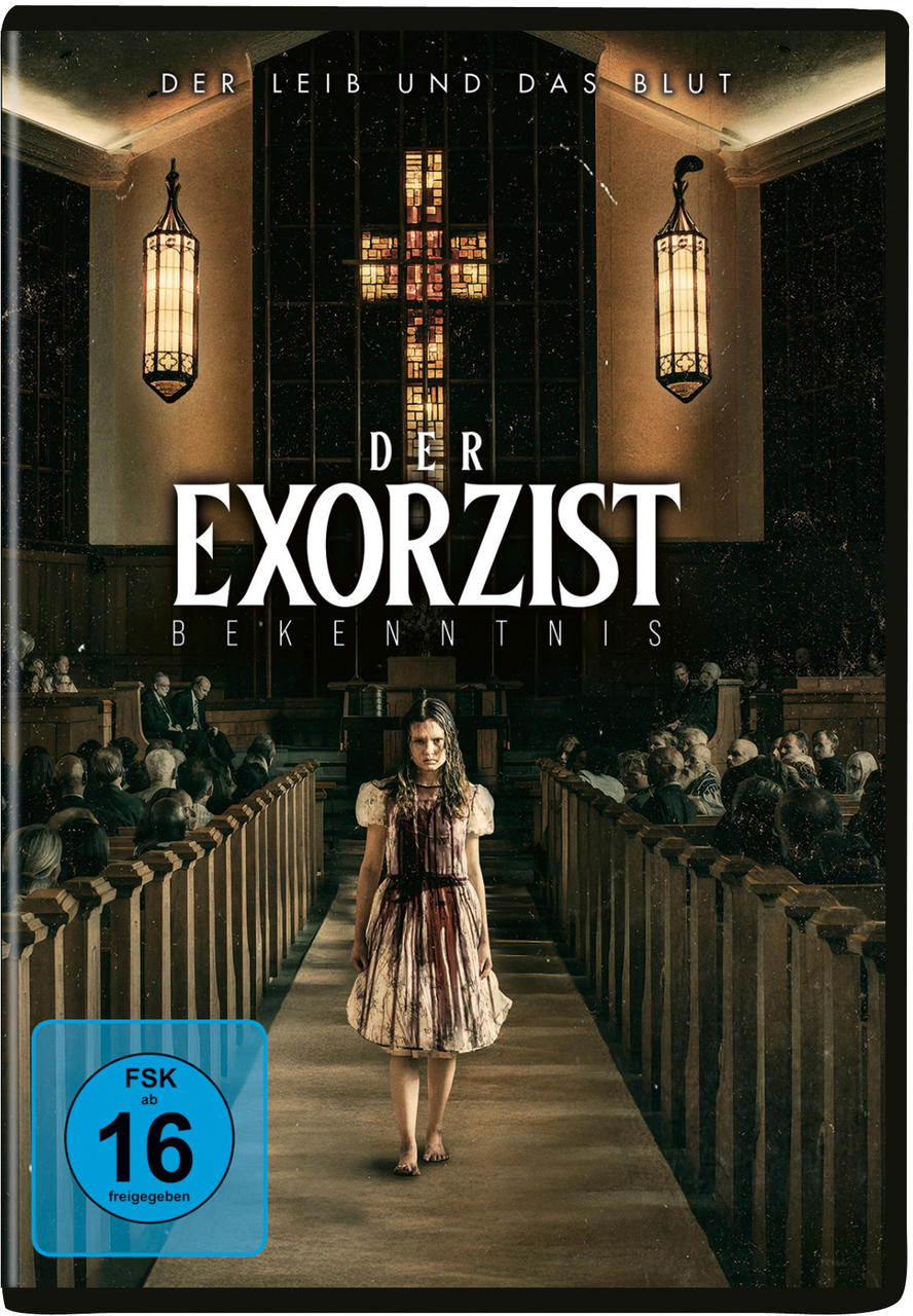 DVD-Cover: Ein Mädchen mit blutbeflecktem Kleid geht einen Gang in einer Kirche entlang.
