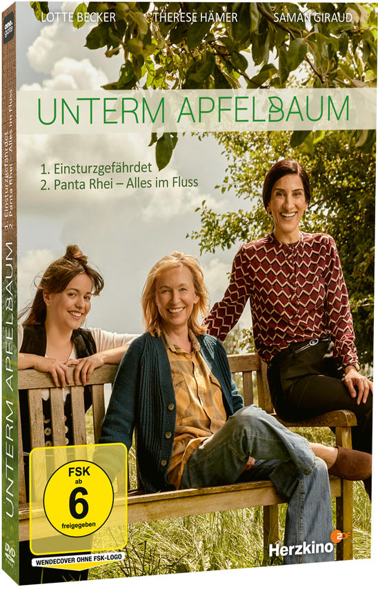 DVD-Cover mit drei Personen, Titel 'Unterm Apfelbaum'.