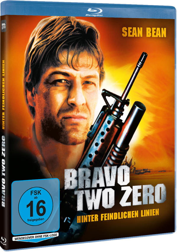 DVD-Cover für 'Bravo Two Zero' mit Sean Bean, der eine Waffe hält.