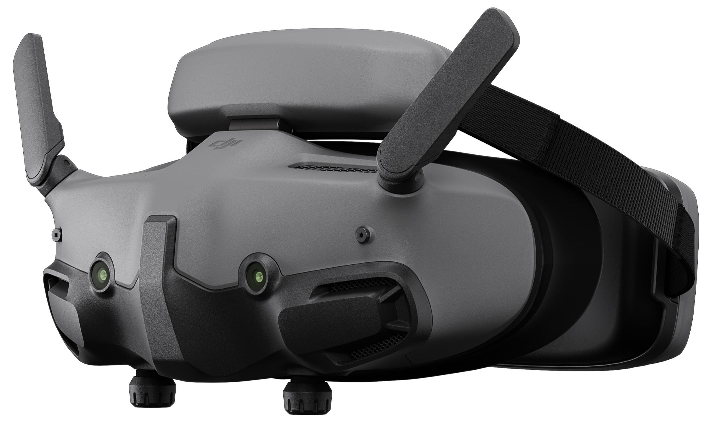 Szary zestaw słuchawkowy VR DJI z dwoma dużymi soczewkami i antenami na górze.