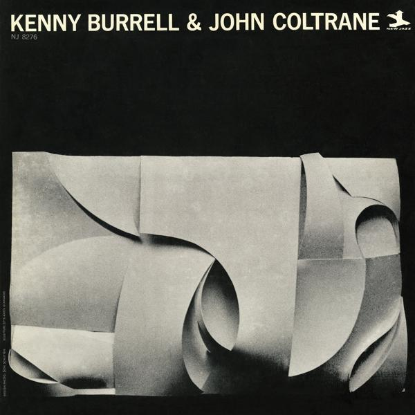 Album borító: Kenny Burrell & John Coltrane. Absztrakt fekete-fehér design fekete háttéren.