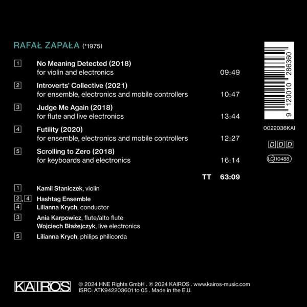 Albumcover mit Trackliste für Rafał Zapałas Musik, einschließlich Namen, Dauer und Credits.
