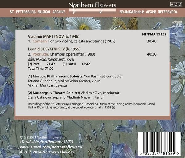Die Rückseite einer CD. Sie hat Text und ein Bild von Blumen.