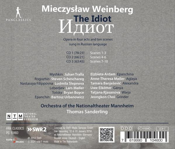 Rückseite einer Opern-CD, mit dem Titel 'The Idiot' auf Russisch und Details.
