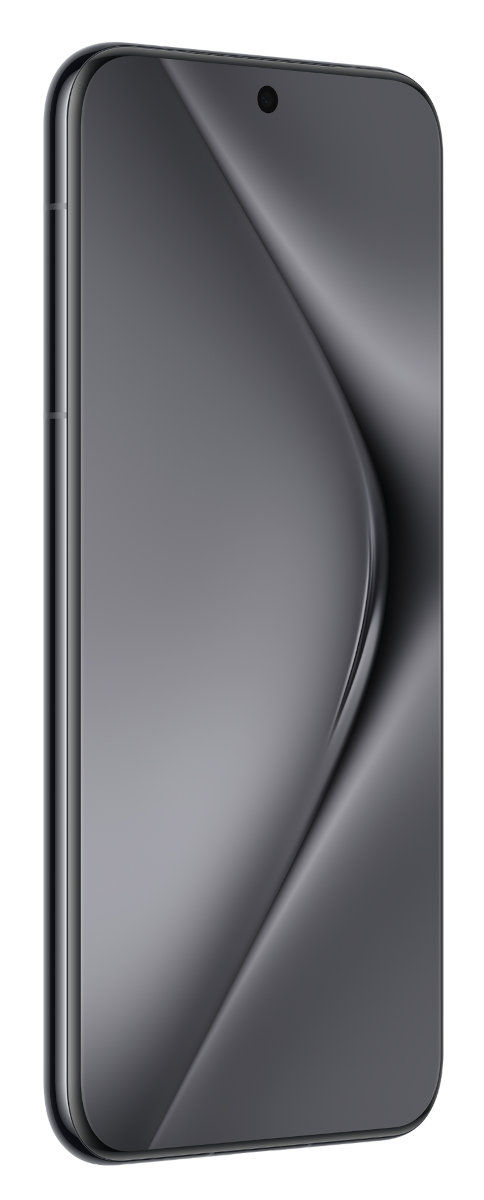 Ciemnoszary smartfon z zakrzywionym ekranem, widok z boku.