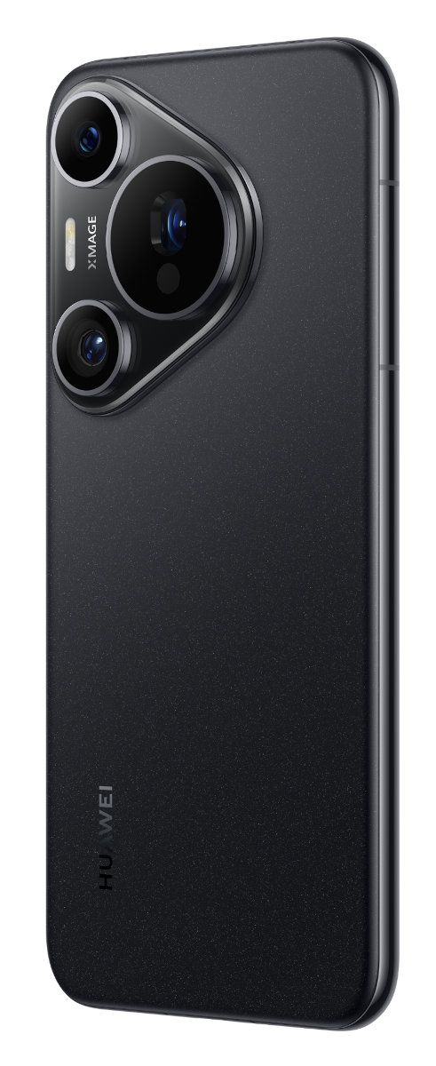 Czarny telefon z boku. Ma trzy kamery i logo HUAWEI.