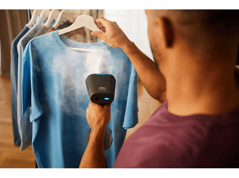 Braun QuickStyle 5 Garment Steamer, Original German Brand, Patented FastSteam System, Unique iCare Technology, 2-in-1 Horizontal & Vertical Usage, De-wrinkle Brush Included, Black & Blue, 1200W
