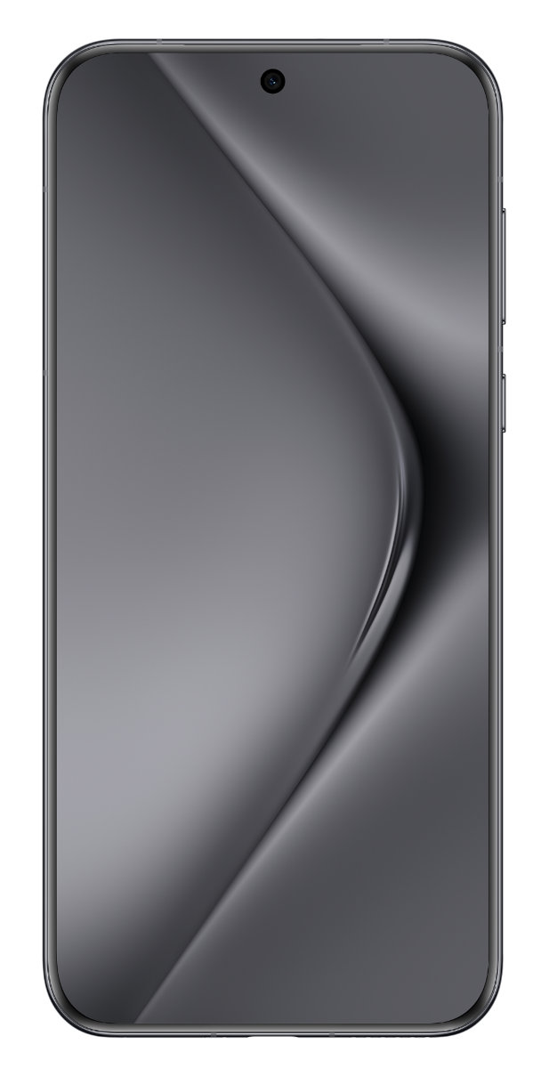 Smartfon z zakrzywionym, szarym wyświetlaczem. Posiada przedni aparat i elegancki design.