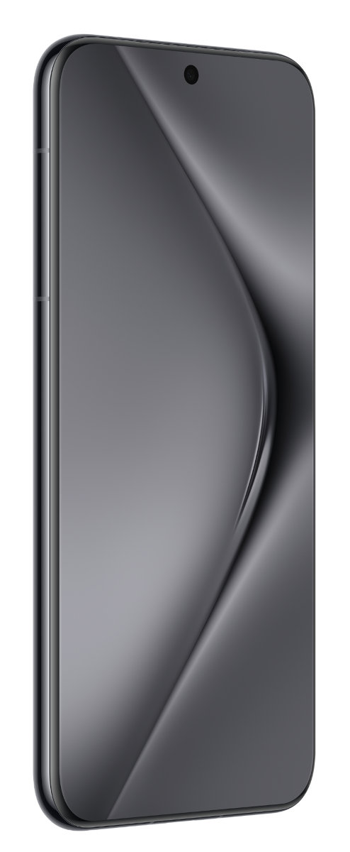 Czarny telefon z zakrzywionym ekranem, widok z przodu.