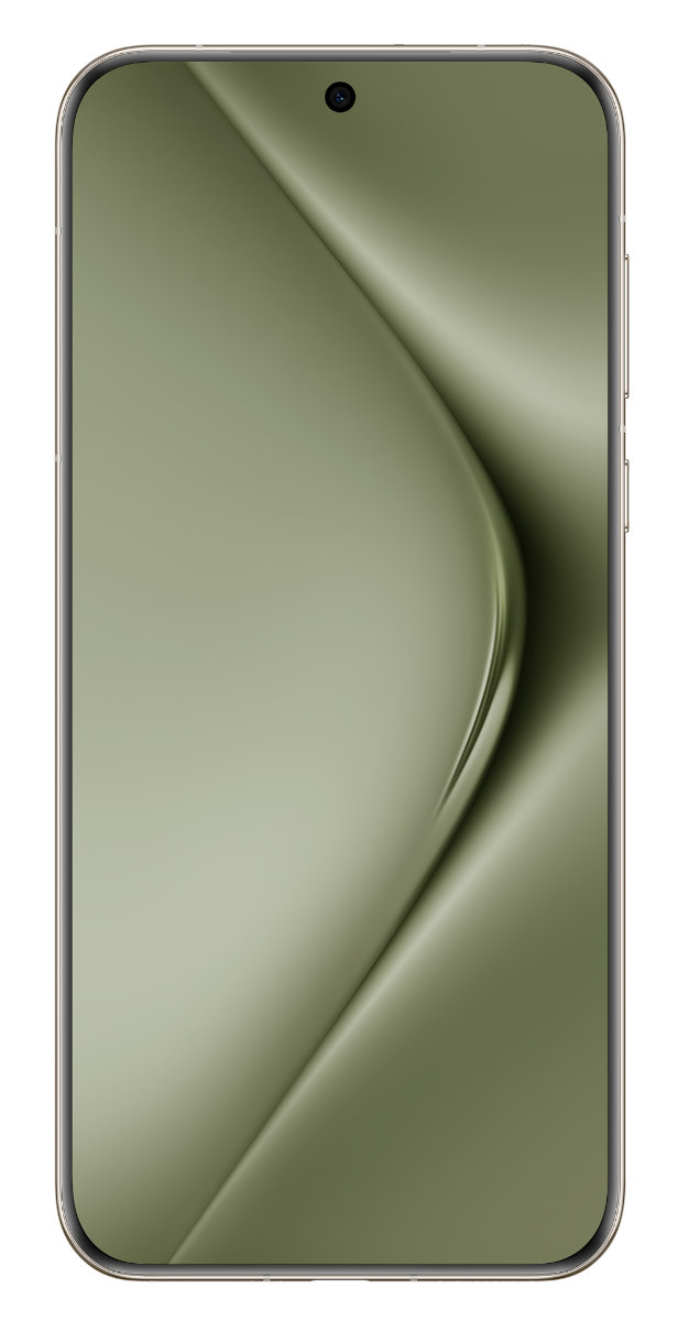 Smartfon z zielonym tłem abstrakcyjnym, złotą ramką.