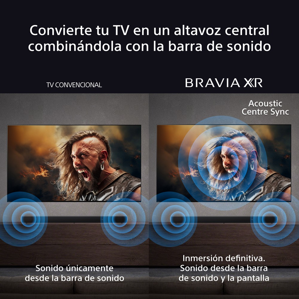 Dos pantallas de TV juntas. Un hombre gritando. La otra muestra el mismo, con ondas de sonido.