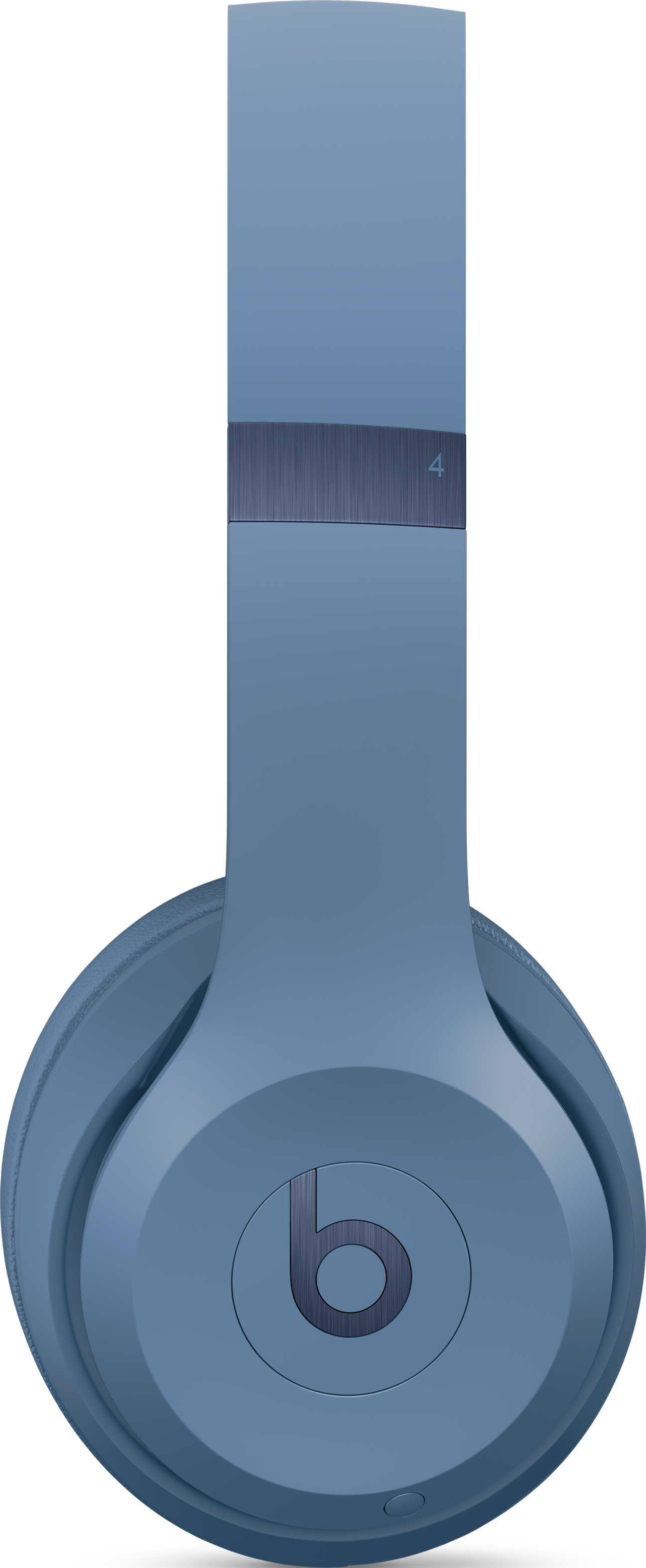 Casque bleu Beats Solo4, vue en angle, montrant l'écouteur et le bandeau.