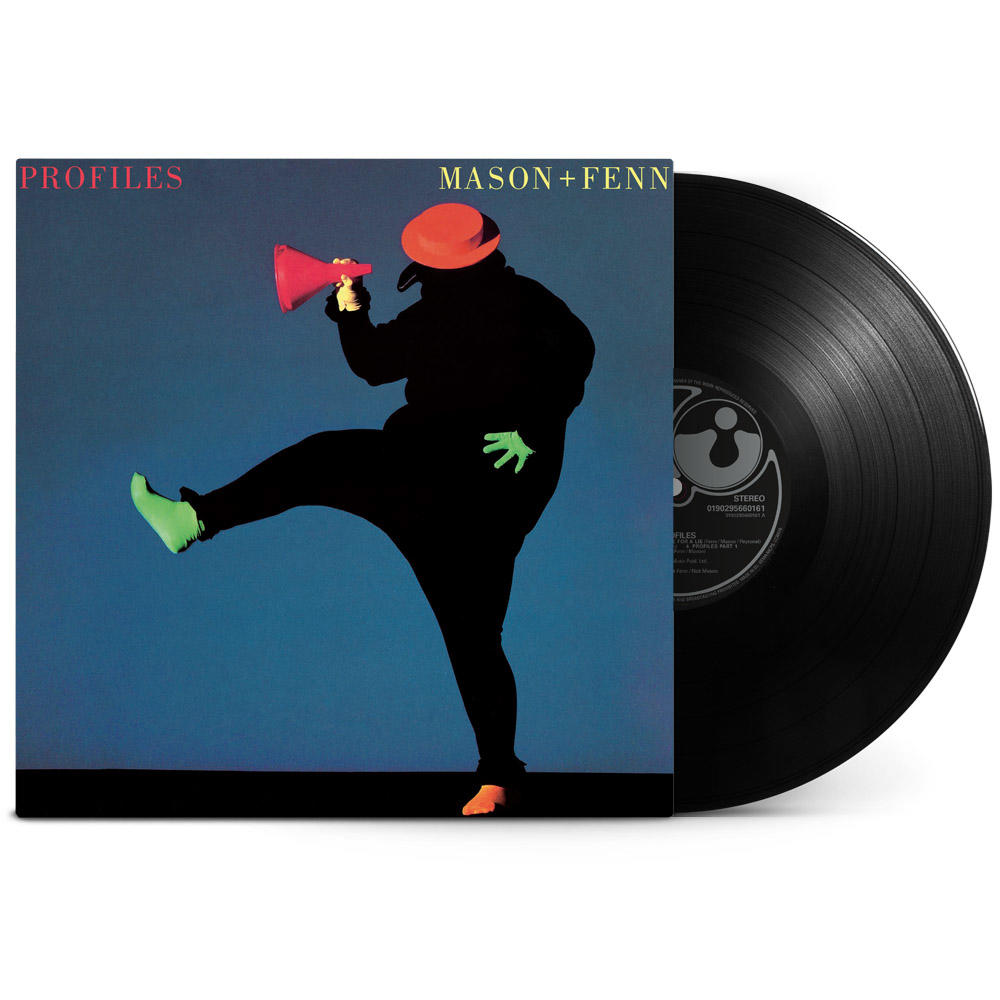 Albumcover mit Figur mit Megaphon mit einer Schallplatte.