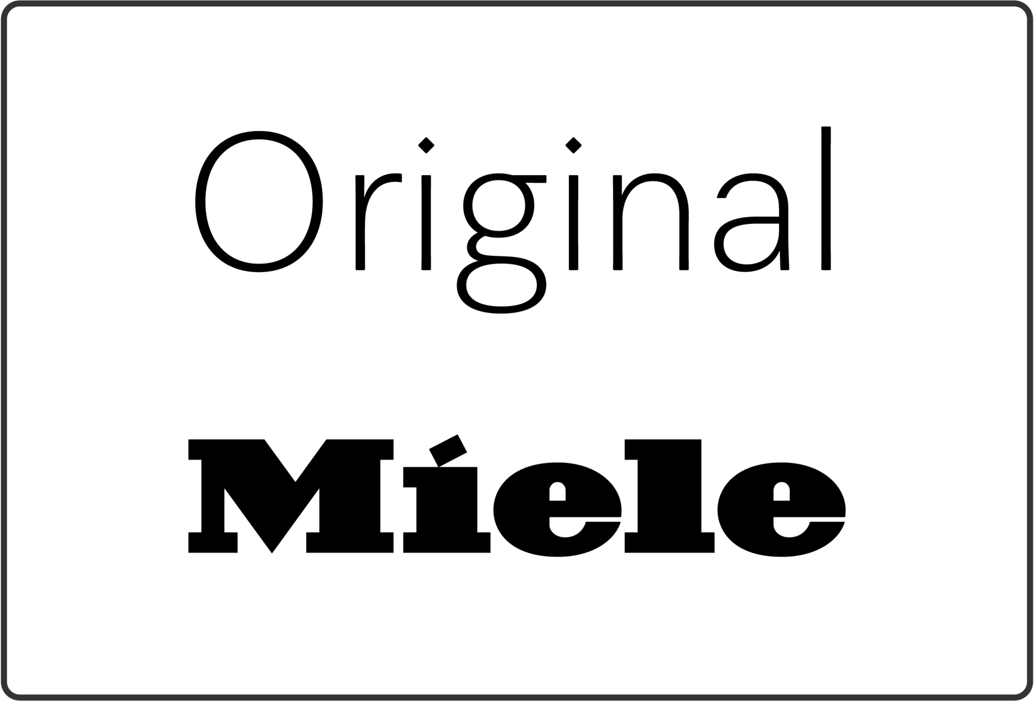 Original Miele szöveg fehér háttéren. A szöveg vastag fekete betűtípussal van.