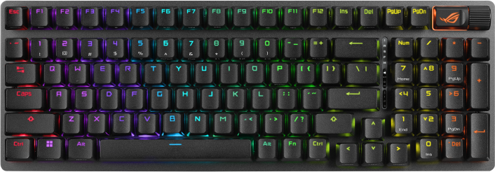 Világító RGB billentyűzet betűkkel, számokkal és speciális gombokkal.