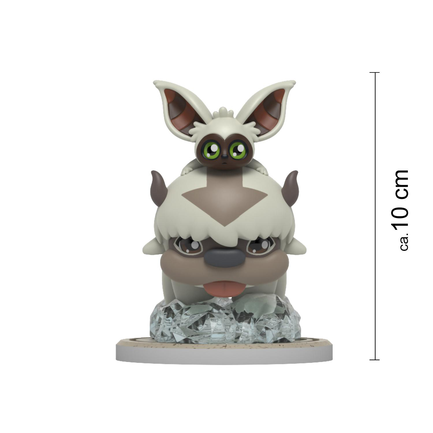 Appa und Momo Figur. Weißer Hintergrund. Figur steht auf einer Basis.