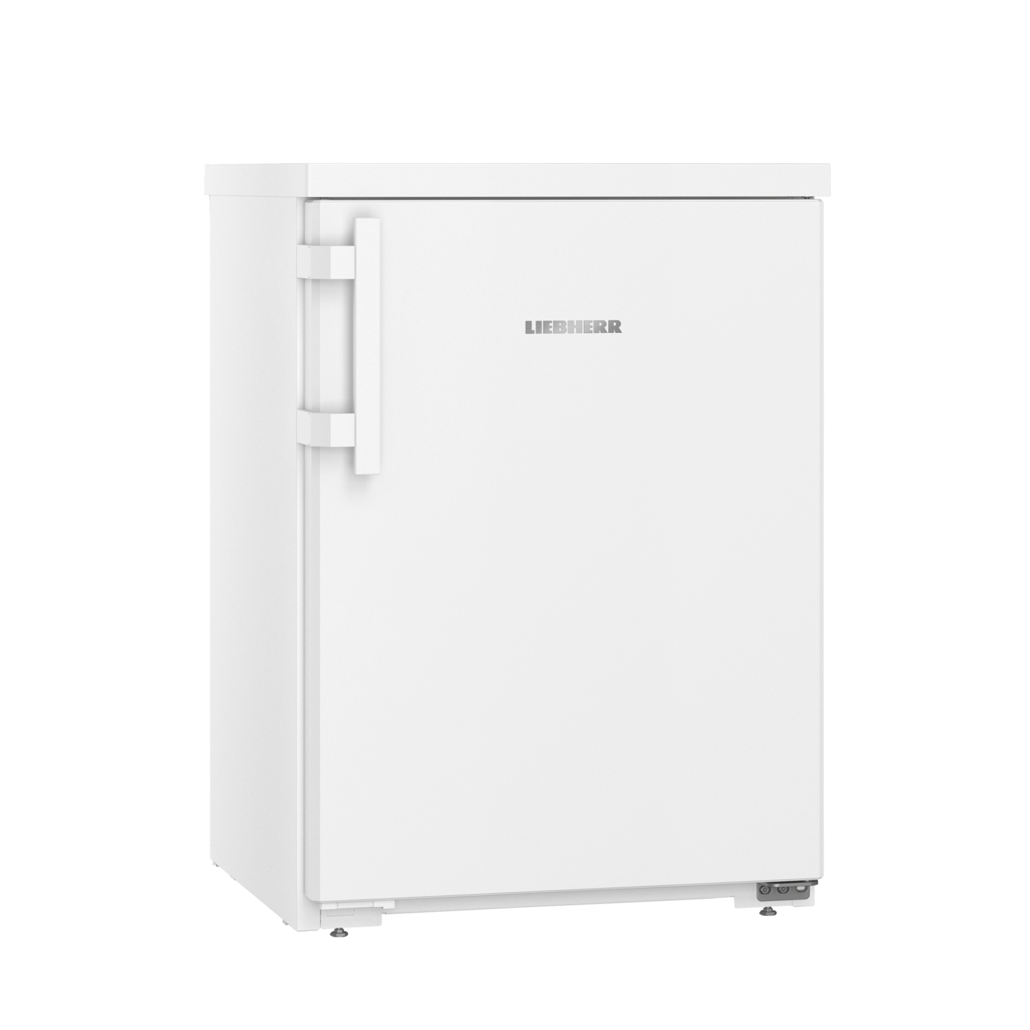 White Liebherr refrigerator. Handle on the left. Black background.