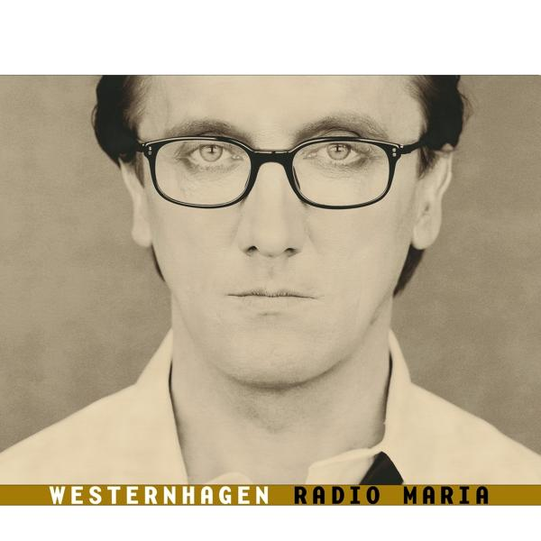 Schwarz-Weiß-Bild eines Mannes mit Brille; Text unten: 'Westerhagen Radio Maria'.