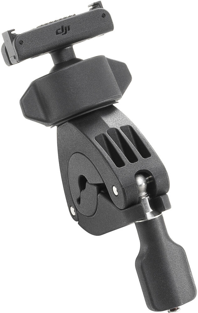 A black camera mount with multiple joints and a phone holder.