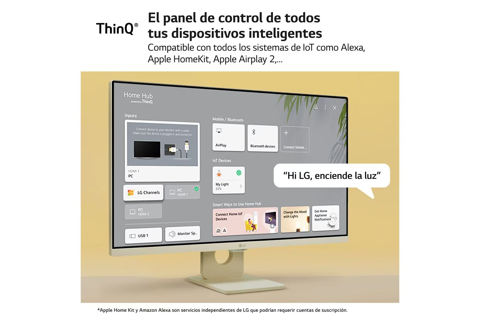 Una pantalla inteligente que muestra una interfaz de centro de control doméstico, con opciones para dispositivos conectados.