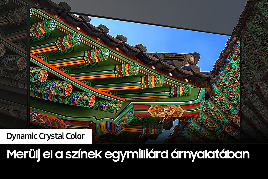 Egy TV képernyő egy templomtető színes képét mutatja. A TV fekete kerettel rendelkezik.