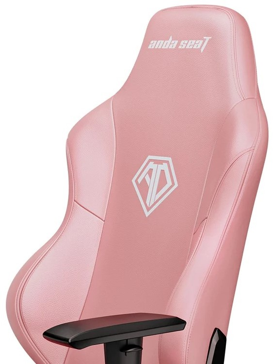 Sedia da gaming rosa, logo bianco con il testo Anda Seat.