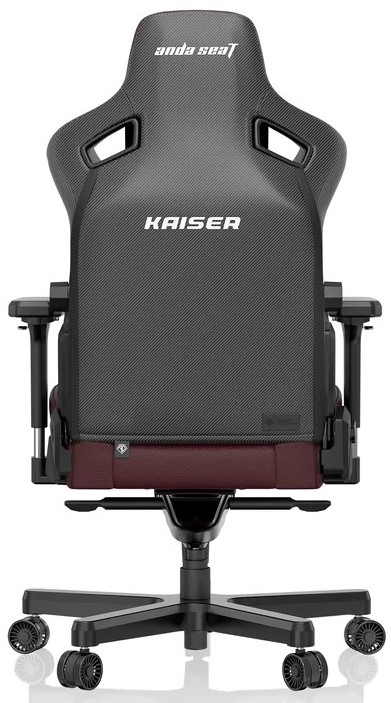Sedia da gioco nera e rossa, con i loghi 'anda seat' e 'KAISER' sullo schienale.