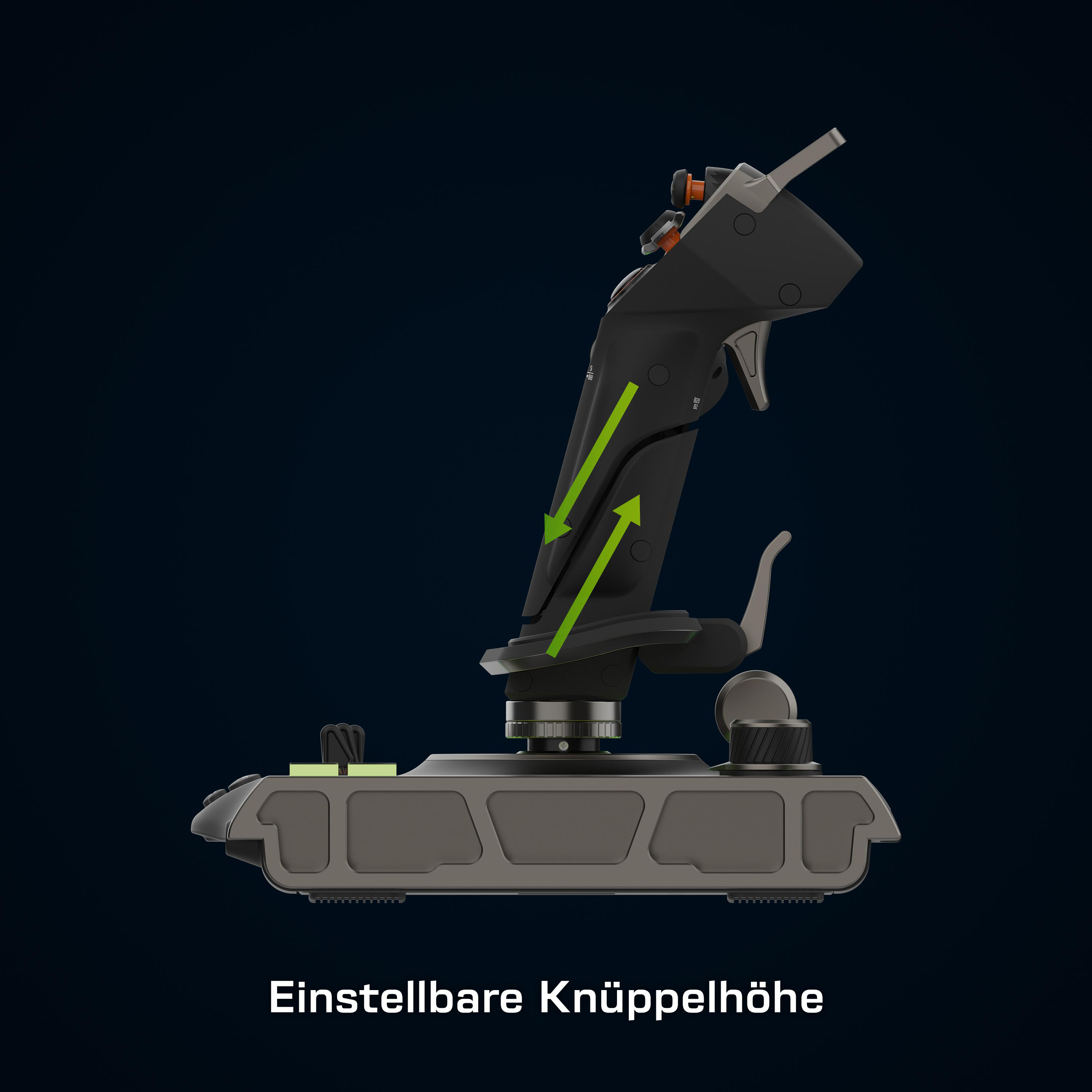 Ein Gaming-Joystick mit grünen Pfeilen, die die Bewegung anzeigen.