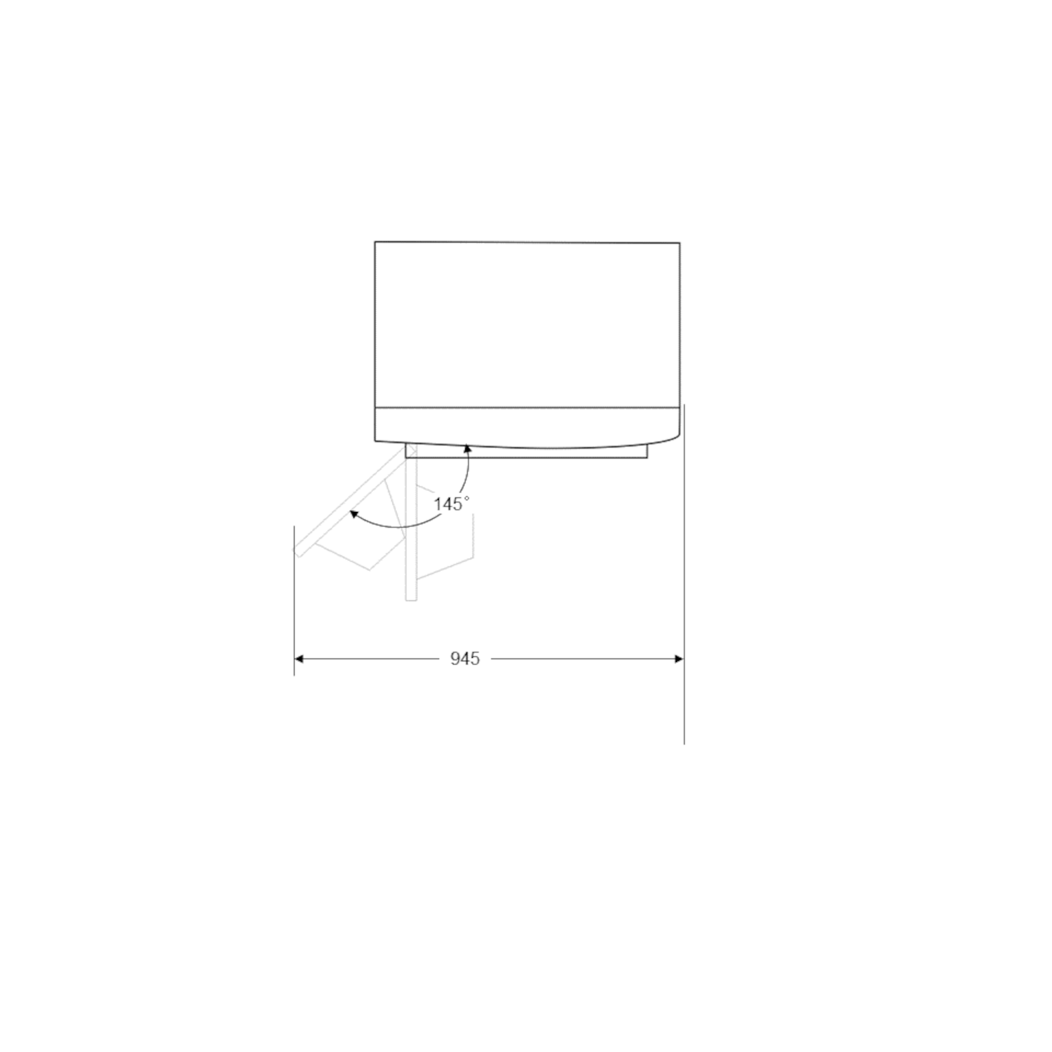 A technical drawing showing a side view of a white object with dimensions in millimeters.