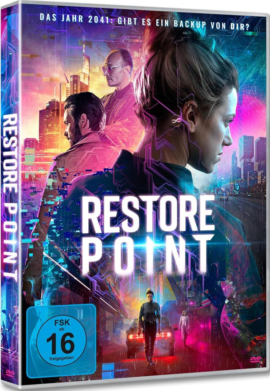 Filmposter von Restore Point. Zeigt Schauspieler und eine futuristische Stadtkulisse. Die Bewertung ist 16.