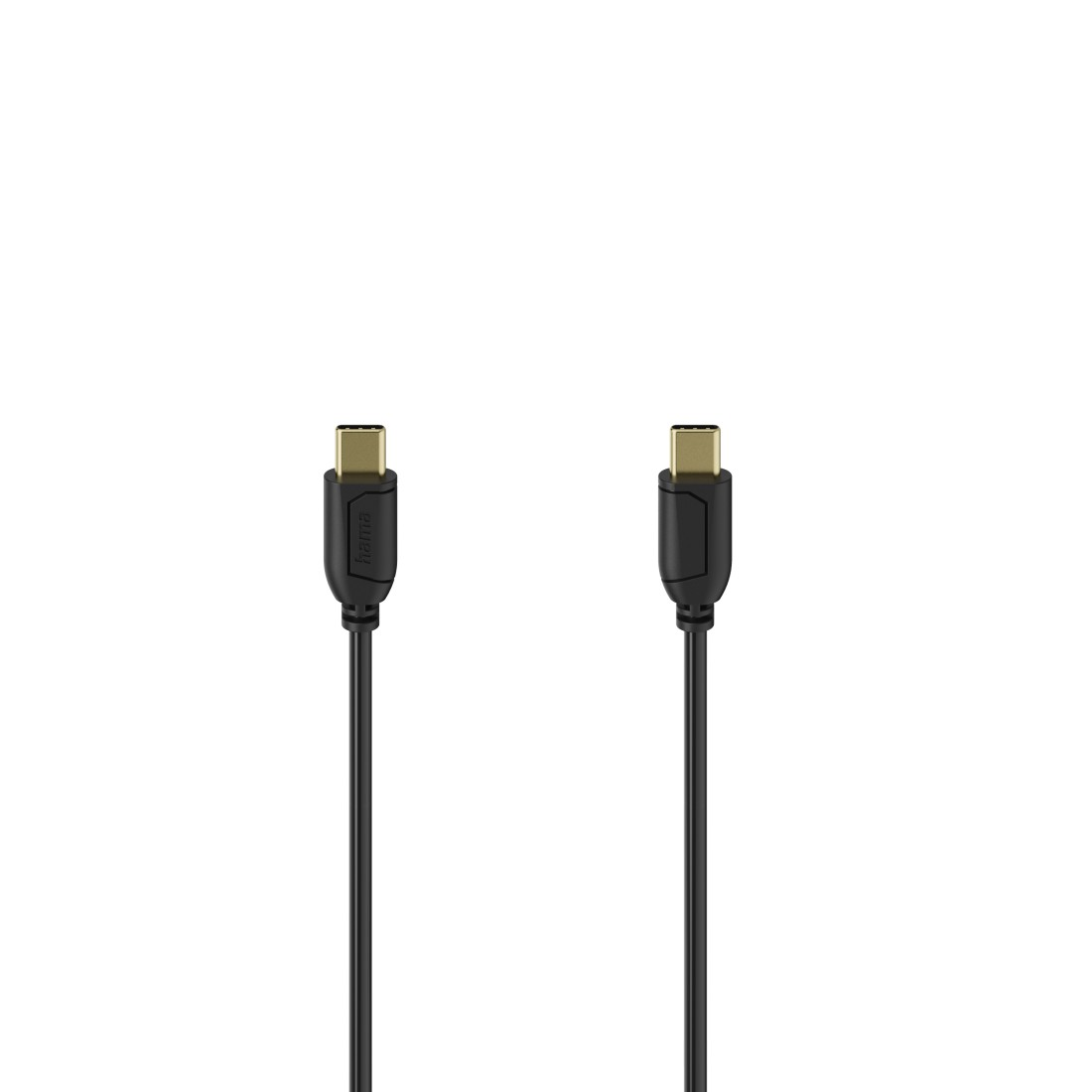 Zwei schwarze USB-C-Kabel mit goldfarbenen Steckern, isoliert auf weißem Hintergrund.