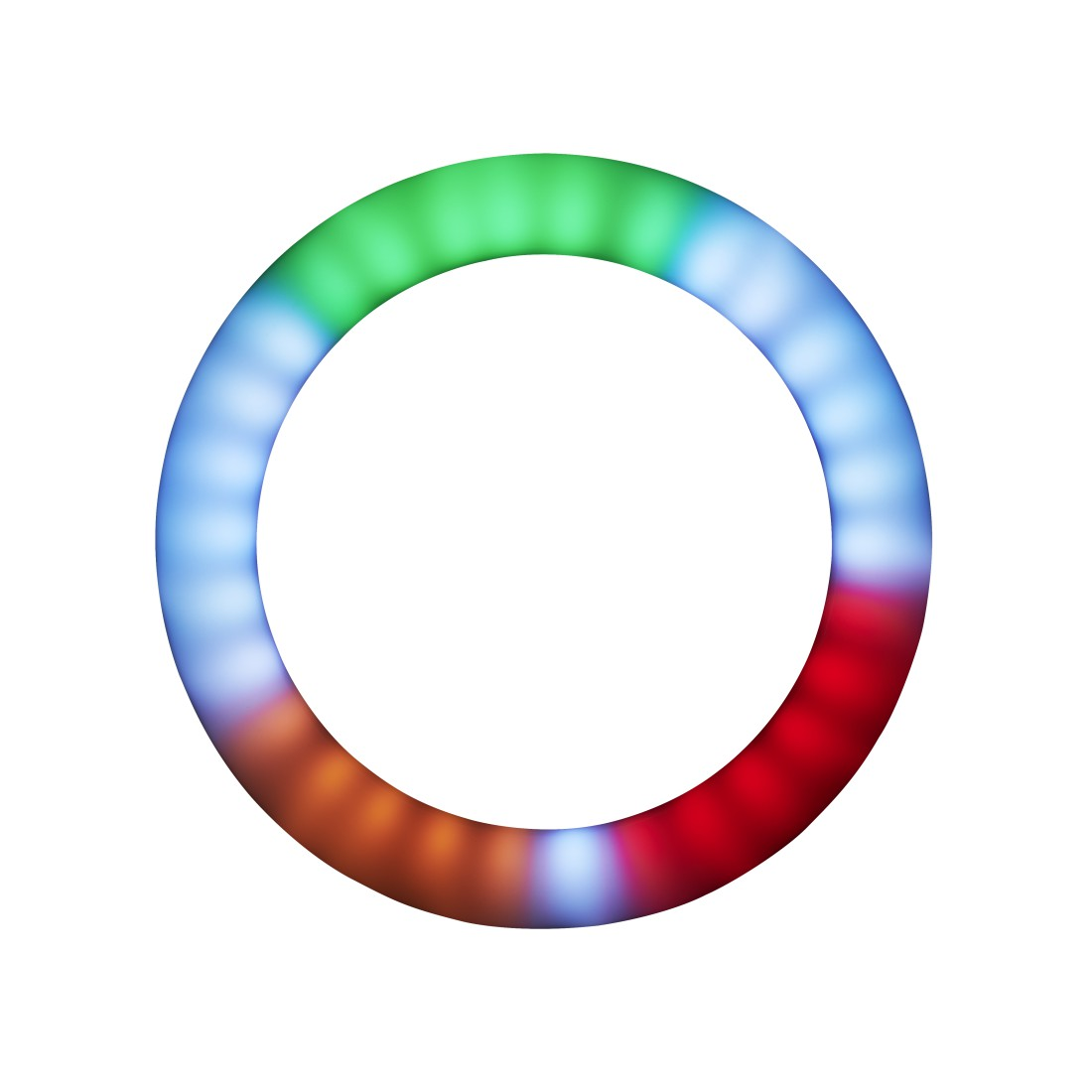Ein kreisförmiges LED-Licht mit verschiedenen Farben: Grün, Blau, Weiß, Rot und Orange.