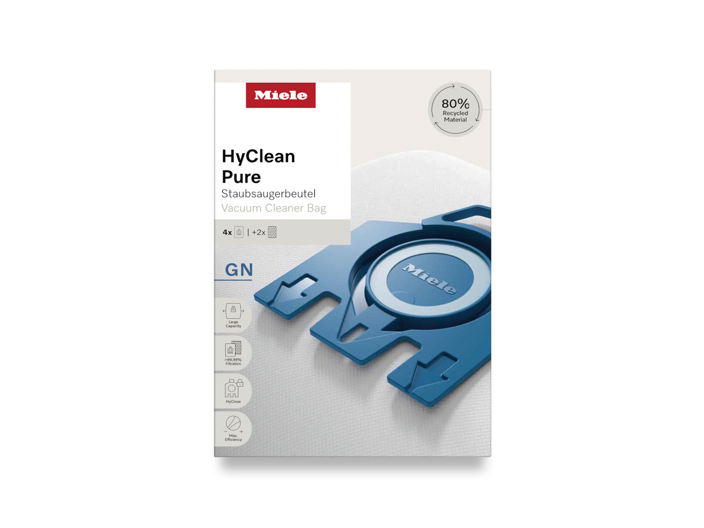 Vacuum cleaner bag in a box. Text: 'HyClean Pure' and 'Vacuum Cleaner Bag' in English.