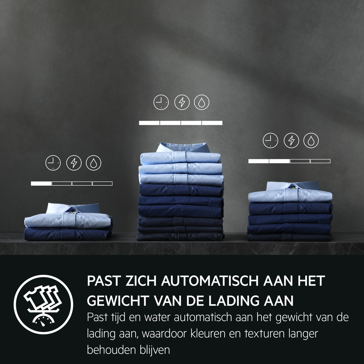 Overhemden gestapeld. Tekst legt gewichtsdetectie uit.