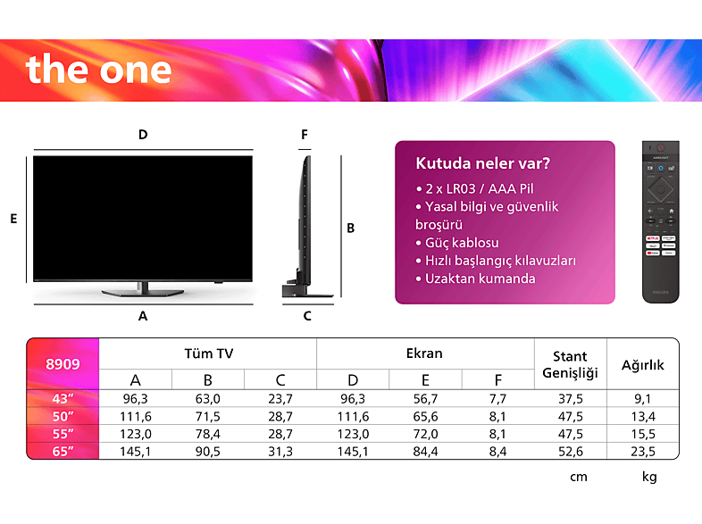 PHILIPS The One 65PUS8909/62 65 inç 164 Ekran Smart 4K UHD Dolby Vision Dolby Atmos Titan OS Ambilight LED TV_1