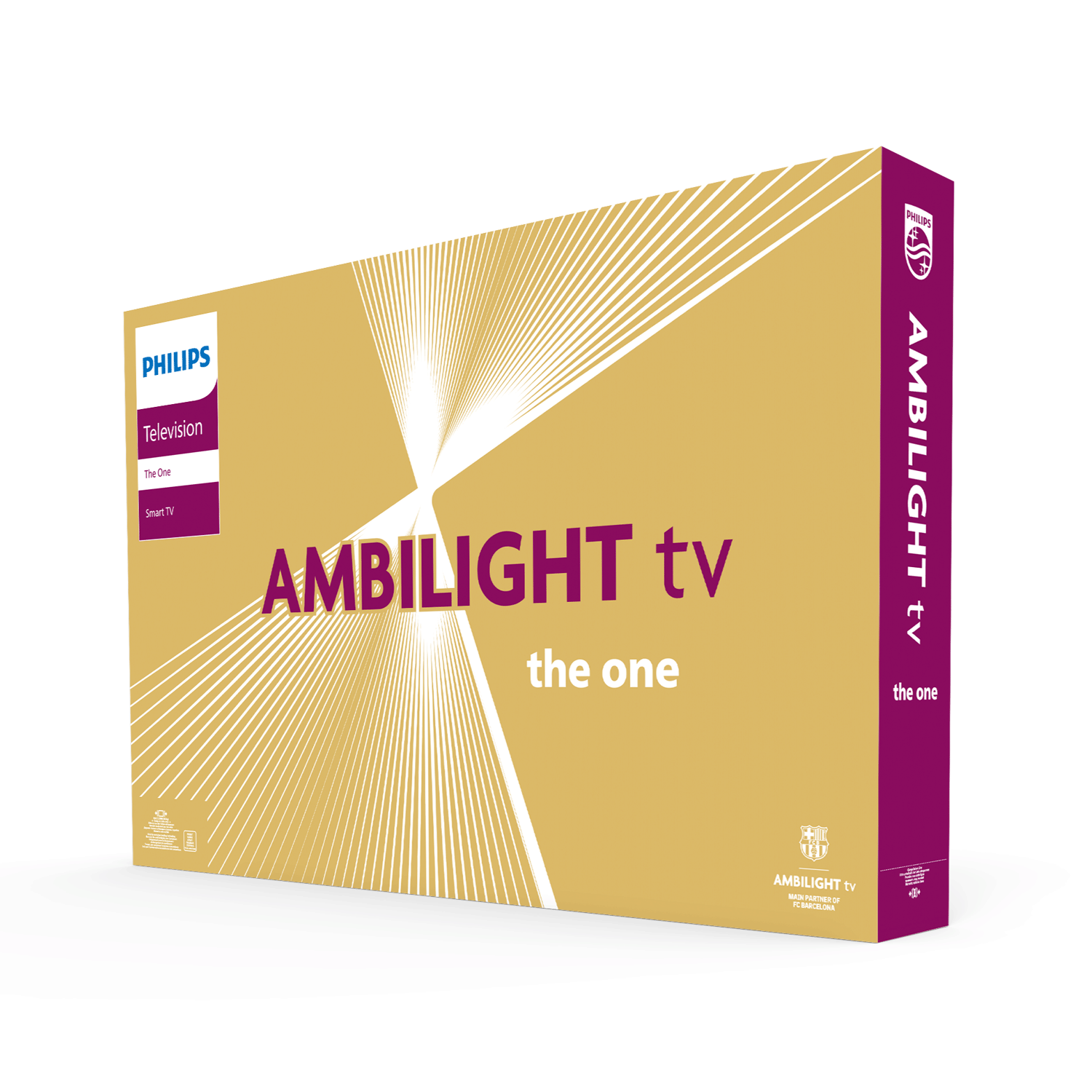 Philips Ambilight logosu ve markası bulunan bir TV kutusu.