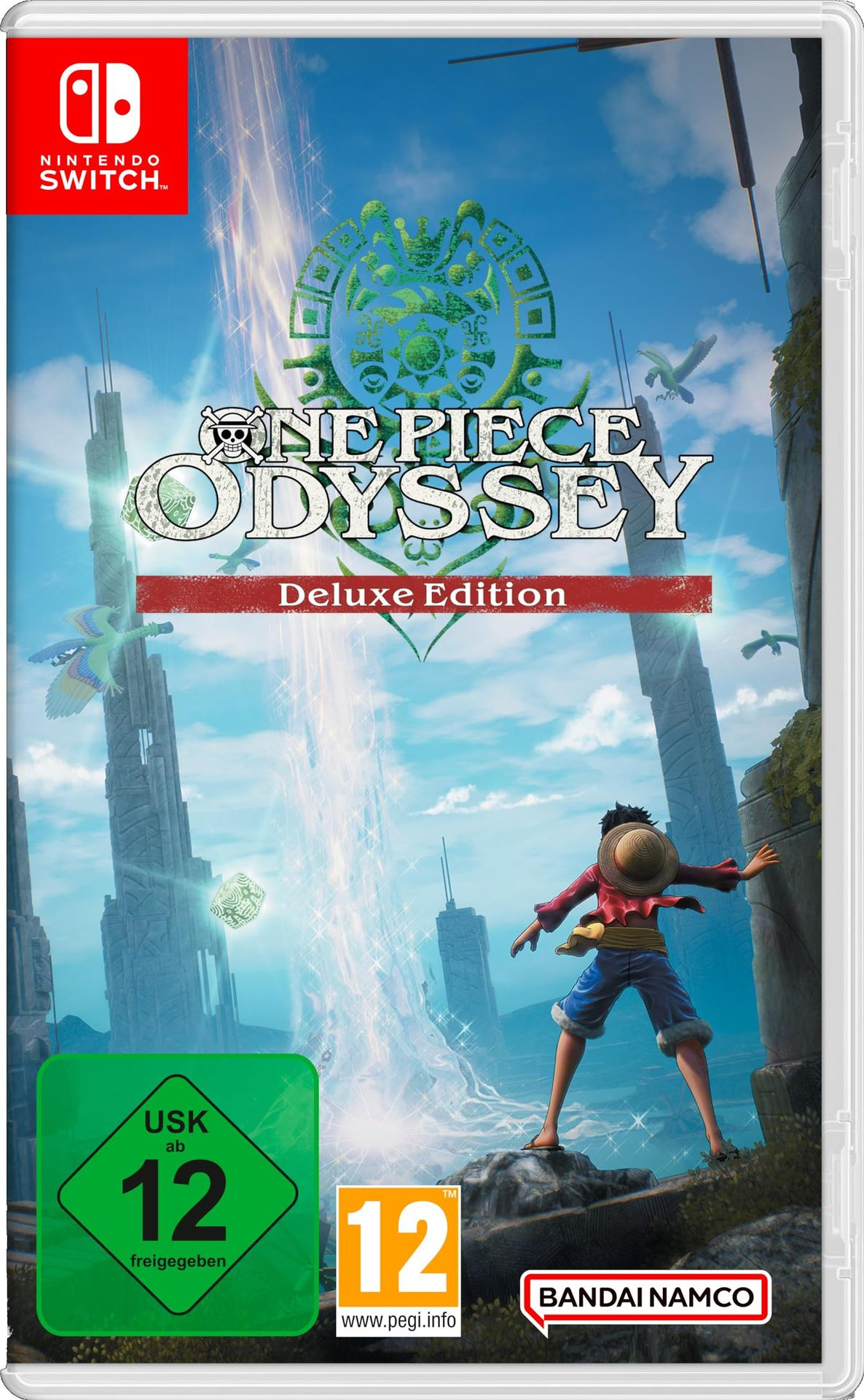 Nintendo Switch Spielbox für One Piece Odyssey. Zeigt eine Figur in einer Fantasieszene.