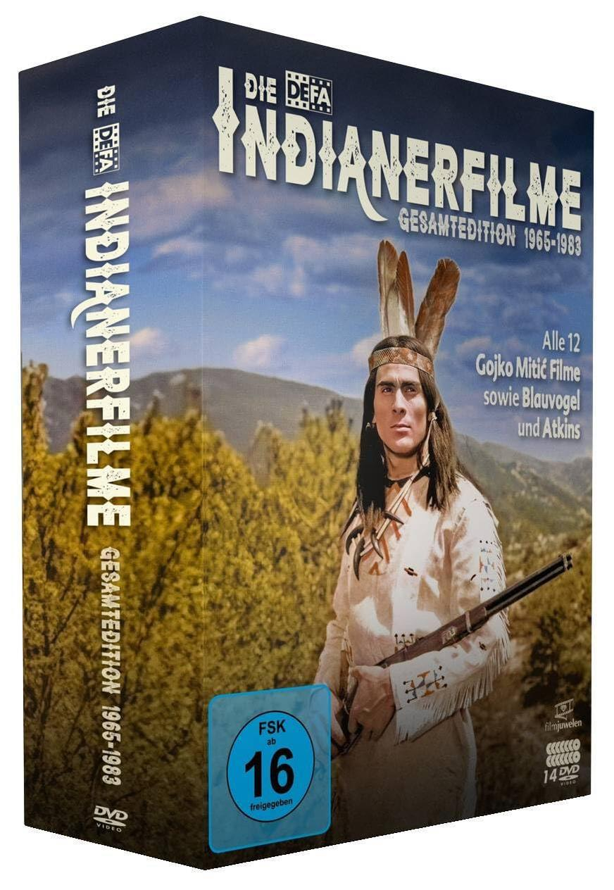 DVD-Box-Set mit einem Mann in indianischer Kleidung, der ein Gewehr hält, vor Bäumen.