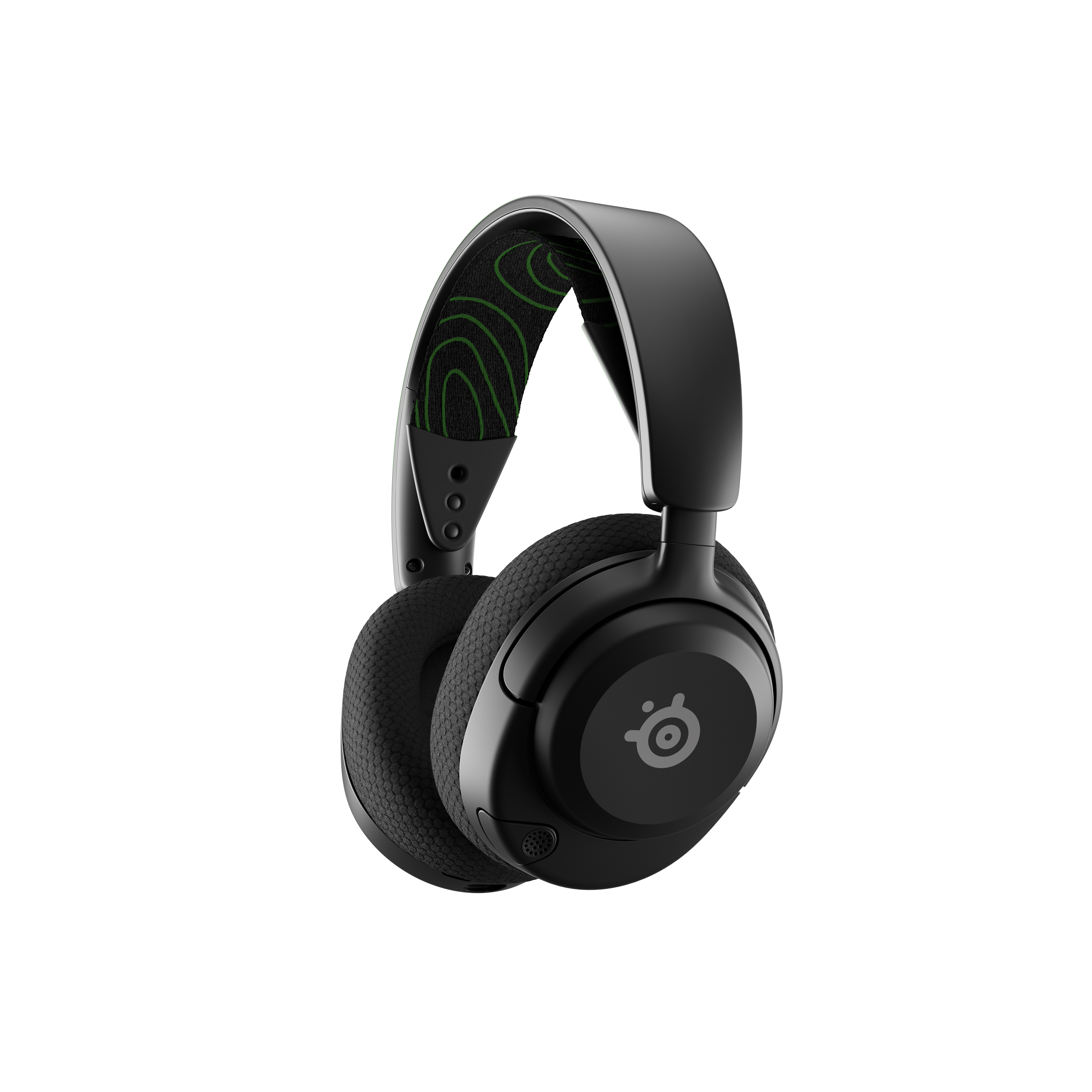 Schwarze Over-Ear-Kopfhörer mit grünen Akzenten am Bügel. Das Markenlogo ist auf den Ohrmuscheln sichtbar.
